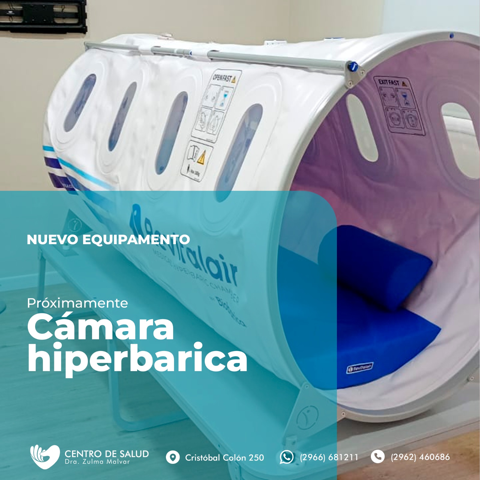 SE ADQUIRIÓ UNA CÁMARA HIPERBÁRICA EN EL CENTRO DE SALUD ZULMA MALVAR
